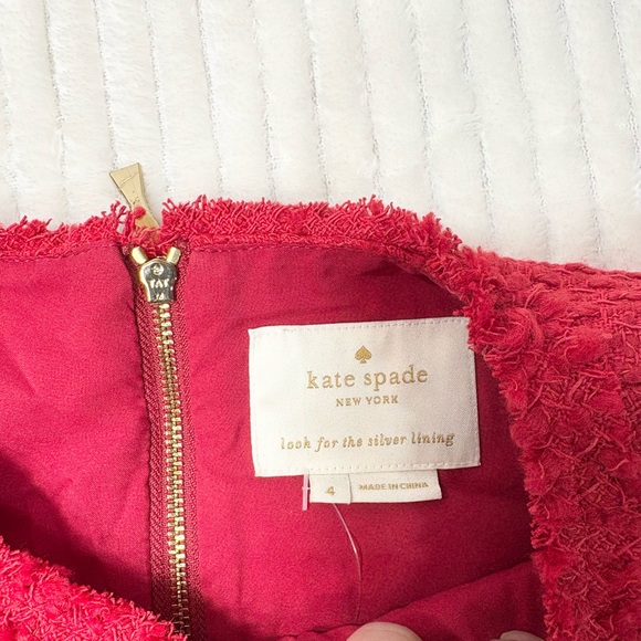 Kate Spade New York Red with Black Bow Sleeveless Fit and Flare Ruffle Tweed - Picture 5 of 11